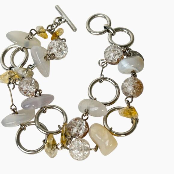 Cookie Lee Bracelets Lot 2 Clear Faceted Beads Natural Stones Dangle Multi Chain - Picture 3 of 9